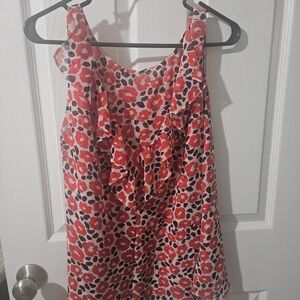 CAbi Red and Black Floral Ruffle Blouse